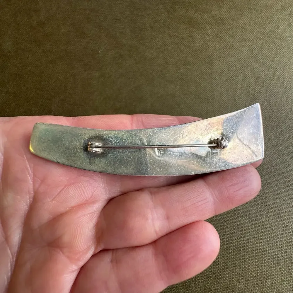 Vintage 925 Sterling Silver Textured Geometric Hollow Brooch